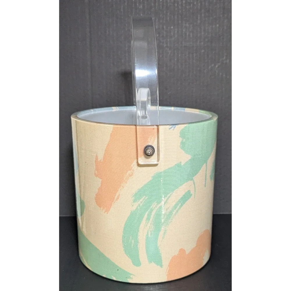 Vintage Lucite & Vinyl Insulated Ice Bucket w/Lid Color Splash Pattern